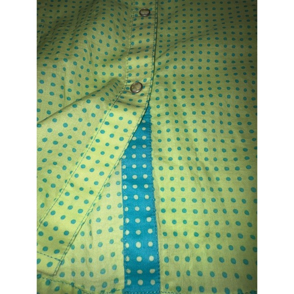 Twenty X  Women's Long Sleeve Western Shirt Polka Dot Lime Green & Turq/blue - Picture 7 of 12